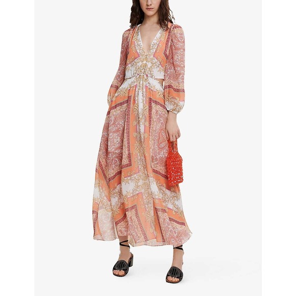 Maje Dresses & Skirts - Maje Roquillage Scarf Print Maxi Dress Size 36 US Small Jaunes / Oranges